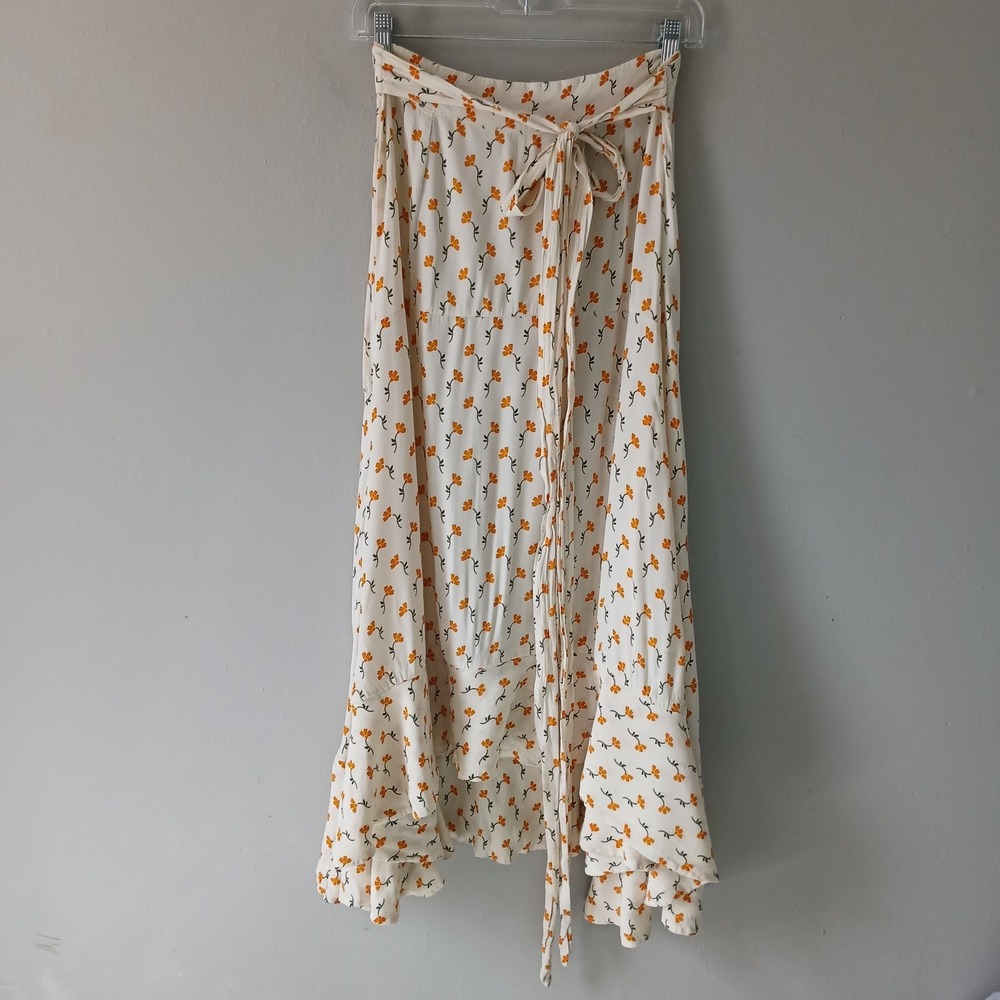 Anthropologie Faithfull The Brand Size 8 Floral Asymmetrical Floral Skirt Ruffle